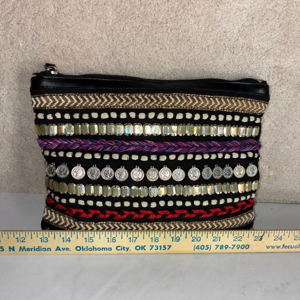 Big Buddha Black Multi Wristlet Clutch - OS - Boho Coin Embellished  Bag